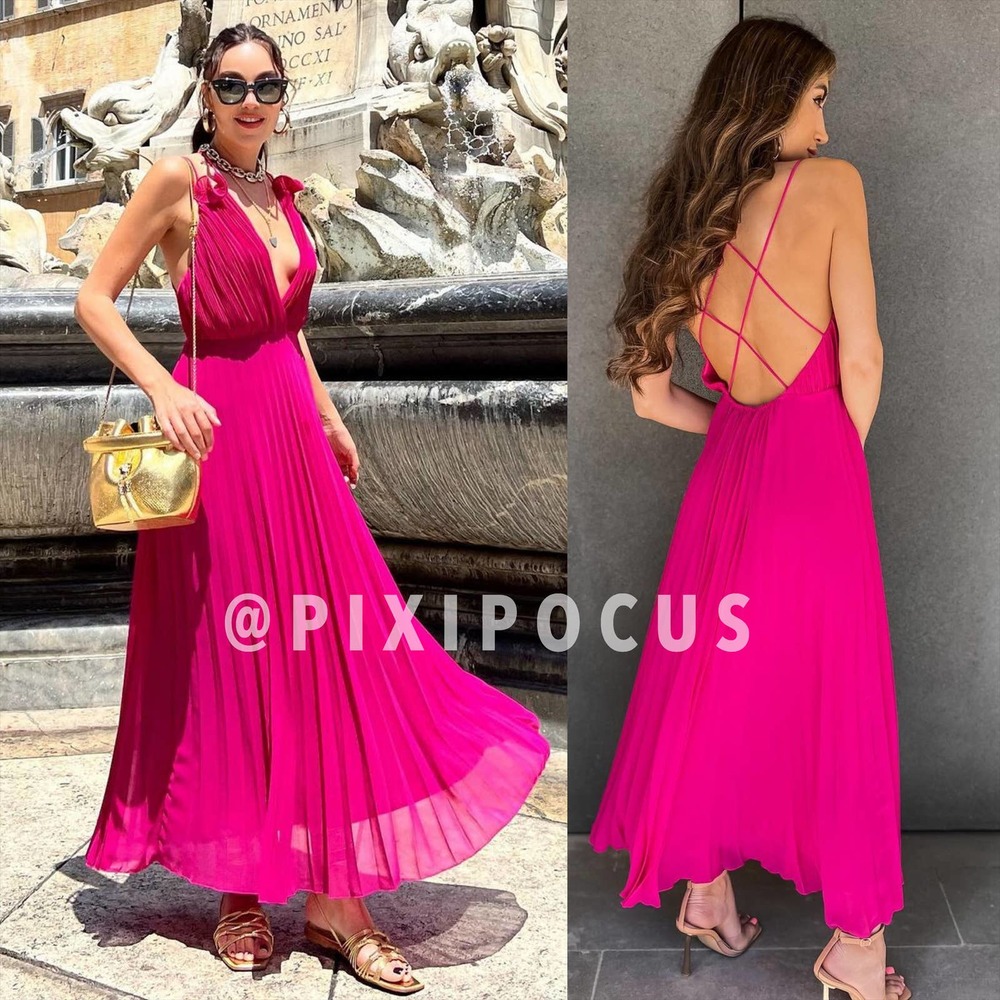 ZARA PLEATED VOLUMINOUS DRESS FUCHSIA